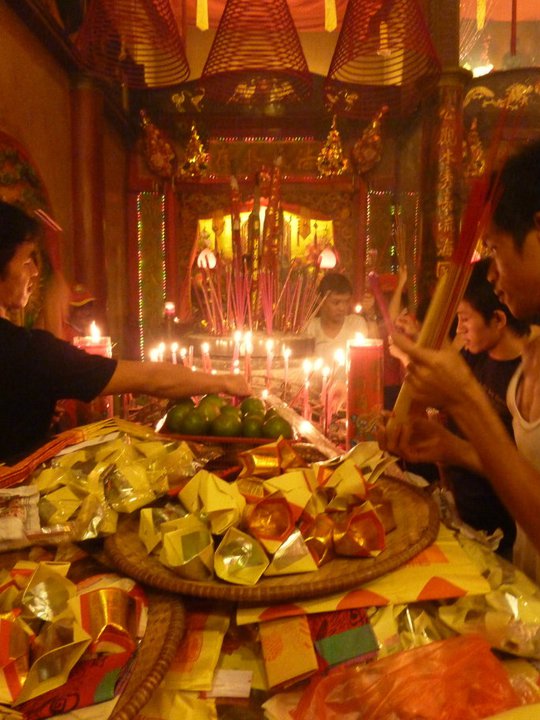 People eating during Chinese New Year in Indonesia